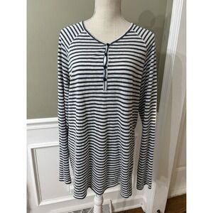 civil society Linen Blend Long Sleeve Blue White Striped Shirt Long Sleeve Sz L